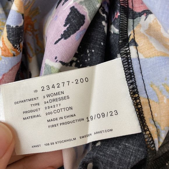 Arket Midi Dress Womens UK 8-10 EU 38 Black Floral Printed Sleeveless Summer - Picture 11 of 13